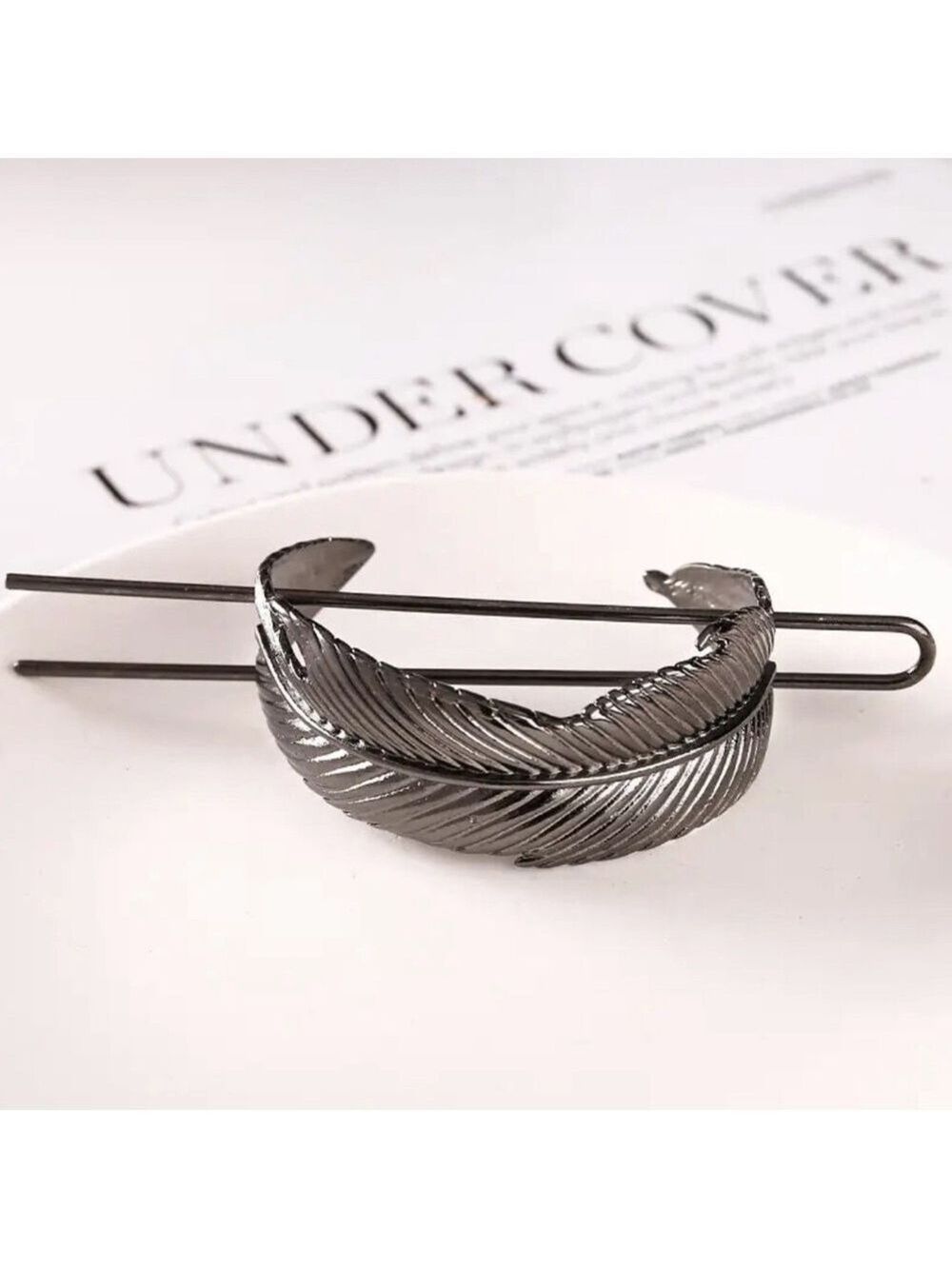 $20 (2 for $30) Platinum Black Metal Leaf Hair Cuff & Pin - Ponytail Bun Holder